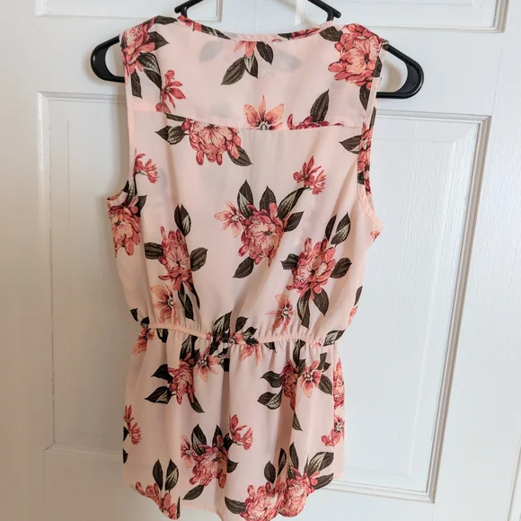 Streetwear Society Pink Floral Zip Front Peplum Blouse Top Sleeveless [Size M] - Picture 4 of 7